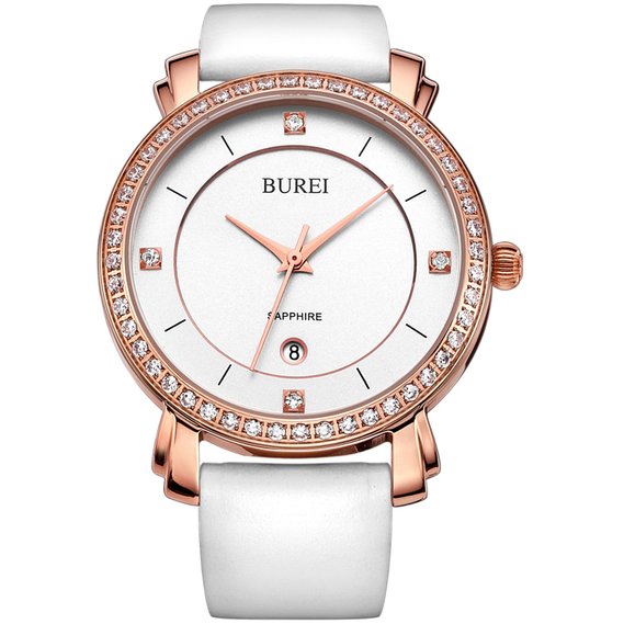 BUREI® Women's Elegant Rose Gold Watch with White Leather Band