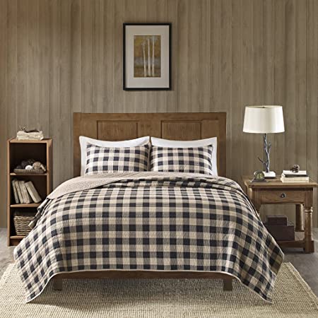 Woolrich 100% Cotton Quilt Reversible Plaid Cabin Lifestyle Design All Season, Breathable Coverlet Bedspread Bedding Set, Matching Shams, King/Cal King(110"x96"), Buffalo Check Tan, 3 Piece