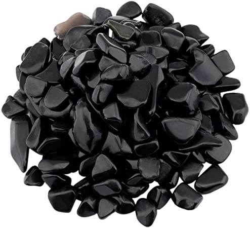 SUNYIK Black Obsidian Tumbled Chips Stone Crushed Pieces Irregular Shaped Stones 0.3-0.5 inch 1pound(About 460 Gram)