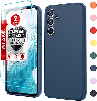 LeYi for Samsung Galaxy A54-5G Case: with [2 x Tempered Glass Screen Protector], Full-Body Shockproof Soft Liquid Silicone Hybrid Protective Phone Case for Samsung A 54, Blue