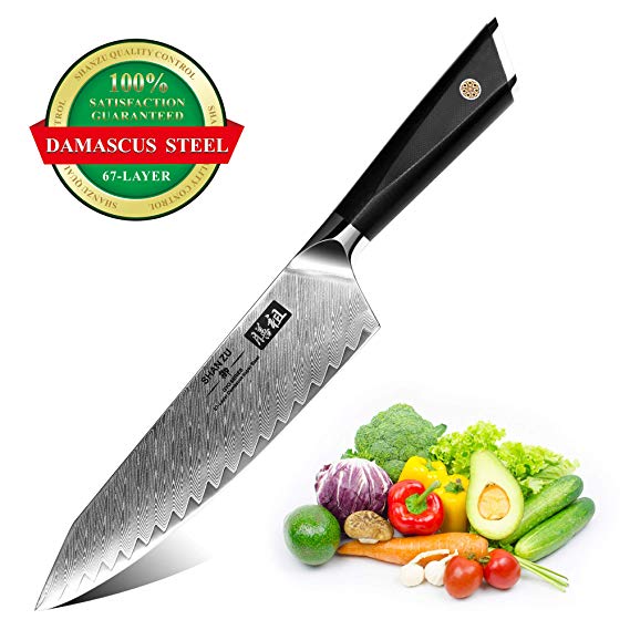 Chef Knife, SHAN ZU Kitchen Knife 8 inch Professional Cutlery Cooking Chef Knives Ultra Sharp Damascus Stainless Steel Blade for Fruit Vegetables Meats Home Restaurant Travel