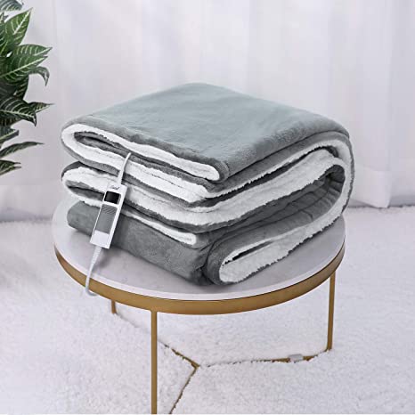 Electric Heated Throw & Over Blanket 130x180cm Large Soft Flannel Warm Blanket for Full Body with 6 Heating Settings & 6 Hours Auto Off & Overheating Protection, Home Office Bed Sofa Use (Grey)