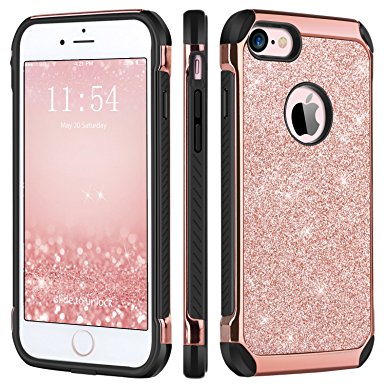 iPhone 6 Plus Case,iPhone 6S Plus Case,BENTOBEN Sparkly Glitter 2 in 1 Hard PC Laminated with Shiny Faux Leather Soft TPU Bumper Shockproof Protective Case for iPhone 6S Plus/6 Plus 5.5 Inch,Rose Gold