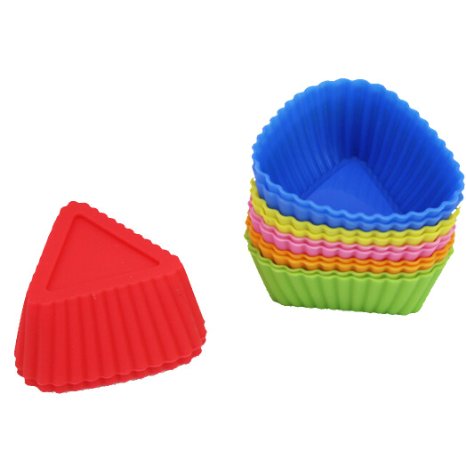 Binwo 12-pack Vibrant Reusable Standard Silicone Baking Cups/Cupcake Muffin Liners Molds in Storage Container(Triangle)