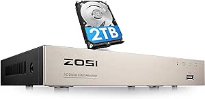 ZOSI 8CH 4-in-1 1080P Surveillance Dvr Recorders Security System with 2TB Hard Drive for HD-Tvi, Cvi, Cvbs, Ahd 960H/720P/1080P CCTV Cameras, Motion Detection, Remote Viewing