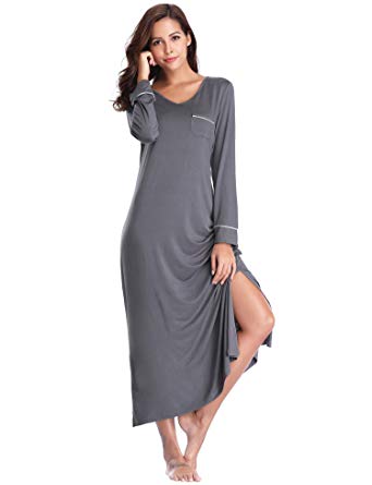 Lusofie Nightgowns for Women Long Sleeve Sleepshirt Soft Knit Full Length Sleepwear