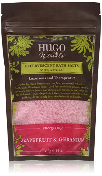 Hugo Naturals Effervescent Bath Salt, Grapefruit & Geranium, 14 Ounce Resealable Bag