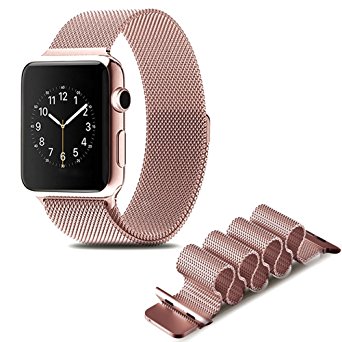 LSoug Apple Watch Band - Magnet Closure, 38mm Milanese Loop Stainless Steel Bracelet Strap, Replacement Wrist Band for iWatch - Rose Gold