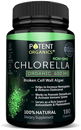 Purest Organic Chlorella with CGF – Non-GMO, 100% Vegetarian & Non-Irradiated – 600 mg - 180 Easy To Take Superfood Capsules – No Aftertaste – Pesticides-Free – Perfect for Weight Loss