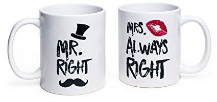 Funny Wedding Gifts - Mr. Right and Mrs. Always Right Coffee Novelty Mug Set - Engagement Gifts for Couples