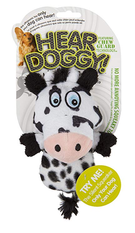 Hear Doggy!  Mini Flattie Cow with Chew Guard Technology Plush Silent Squeak Dog Toy
