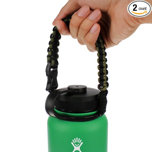 [2 Pack] Hydro Flask Handle, Flaskars Paracord Carrier Survival Strap Cord for Hydro Flask Nalgene CamelBak Wide Mouth Water Bottles