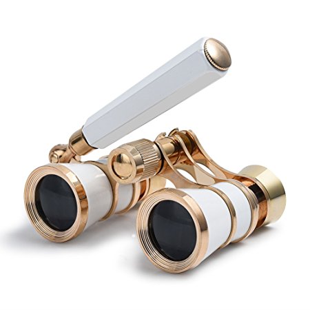 Uarter Opera Glasses Theater Vintage Binoculars With Handle Silver with Gold Trim 3X25