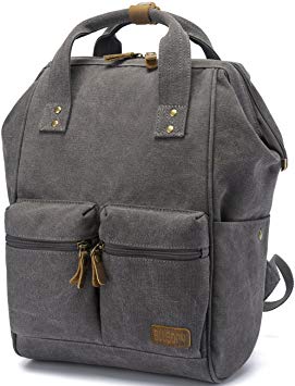School Backpack Boys Girls Canvas Laptop College Travel Rucksack Bookbag (Grey)