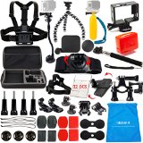 LifeLimit Accessories Kit for Gopro 4 Gopro Hero 3gopro Hero 3gopro Hero 2 and Gopro Hero HD Cameras Outdoor Sports Kit Parachuting Swimming Rowing Surfing Skiing Climbing Running Bike Riding Camping Diving Outing Any Other Outdoor Sports Octopus Tripod Suction cup helmet mout Floaty bobber with strap and screw 360-degree Rotation Clip and Screw  Extendable Handheld Monopod Pole Bicycle Handlebar  Seatpost Clamp with Three-way Adjustable Pivot Arm 4x Flat and 4x Curved Mounts with adhesive pads Mount for chest harness Headstrap Mount  LifeLimite large size pouch 360-degree Rotation New Wrist Mount Black Tripod Mount Adapter Gopro Surface J-Hook Tripod Stand long thumbscrew Frame Mount HousingHERO4  HERO 3  HERO3 cameras only