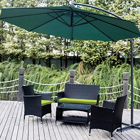 Romatlink 4 Piece Outdoor Furniture Set, Loveseat Sofa Wicker Patio Garden Pool Lawn Rattan Cushioned Seat, Green