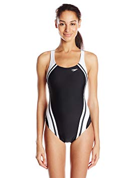 Speedo Women's Quantum Splice Power Flex Eco One Piece Swimsuit, Black, 4