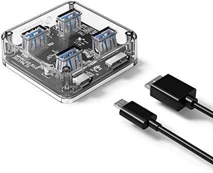 ORICO Transparent and Mini 4 Ports Hub with USB 3.0 Port Support Offline Powered Supply [Support OTG Function-12inch Cable