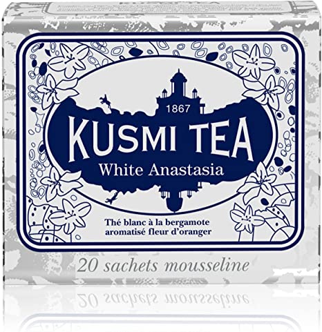 Kusmi Tea - White Anastasia - White Tea Blend with Citrus, Bergamot & Lemon - All Natural Loose Leaf Green and White Tea Blend with No Additives in 20 Eco-Friendly Muslin Tea Bags