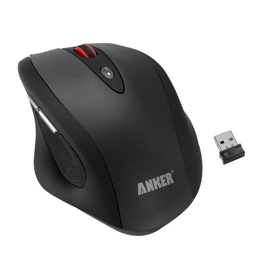 Anker Full-Size Ergonomic Wireless Mouse with 6 Buttons 5 DPI Adjustment Levels and 2400 DPI Black