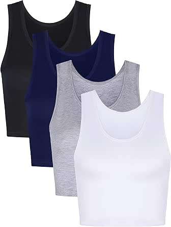 4 Pieces Women Basic Crop Tank Top Short Sleeveless Sports Crop Top