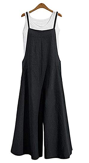 NuoReel Womens Suspenders Plus Size Jumpsuits Loose Wide Leg Romper Pants With Pockets