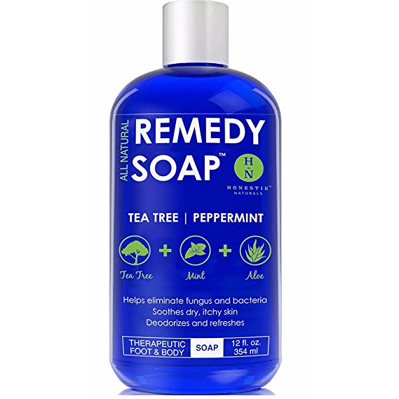 Remedy Antifungal Soap, Helps Wash Away Body Odor, Athlete’s Foot, Nail Fungus, Ringworm, Jock Itch, Yeast Infections and Skin Irritations. Refreshing 100% Natural Foot and Body Wash with Tea Tree Oil, Mint & Aloe Therapeutic Cleanser 12 oz