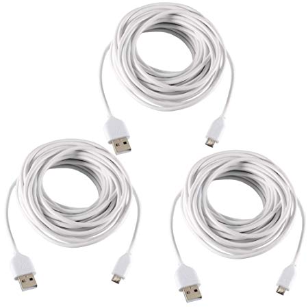 3-Pack Wyze Cam Cable 26ft, Micro USB Extension Cord for Zmodo, Blink, Yi Home Camera, Kasa Cam, Oculus Go, Nest Cam, Netvue and Furbo Dog (White)
