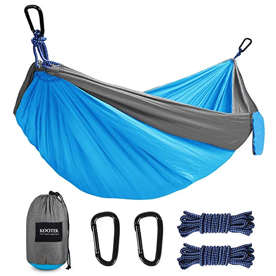 Kootek Camping Hammock Portable Indoor Outdoor Tree Hammock with 2 Adjustable Hanging Straps, Lightweight Nylon Parachute Hammocks for Backpacking, Travel, Beach, Backyard, Hiking