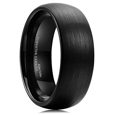 King Will TYRE 8mm Black Matte Finish Tungsten Carbide Ring Domed Engagement Wedding Band Comfort Fit