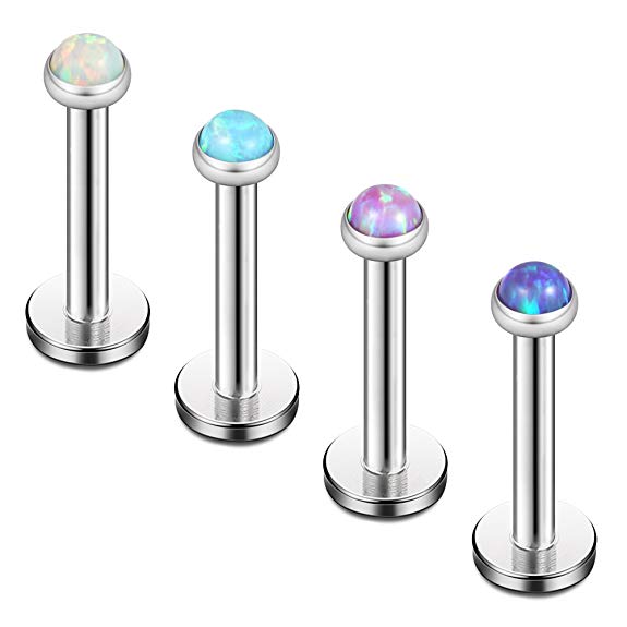 Ruifan 2mm 3mm 4mm Opal Jeweled Internally Threaded Stainless Steel Labret Monroe Lip Ring Tragus Helix Earring Stud 16G 5/16" 8mm 4PCS