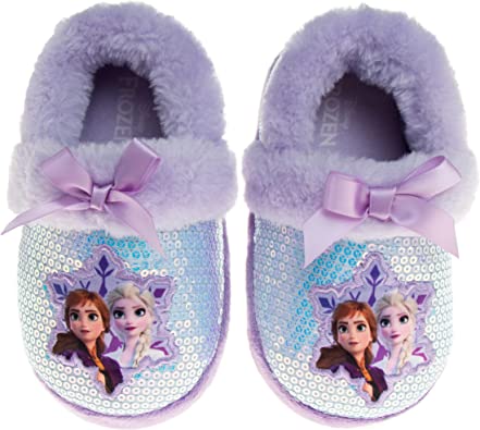 Disney Frozen 2 Elsa and Anna Girls Slippers - Plush Lightweight Warm Comfort Soft Aline House Slippers (Toddler/Little Kid)