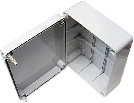 Junction Box with hinged lid Cover Door 240mm x 190mm x 90mm Waterproof IP56 PVC Plastic Adaptable Enclosure Outdoor Lighting Cable Electrics Connection