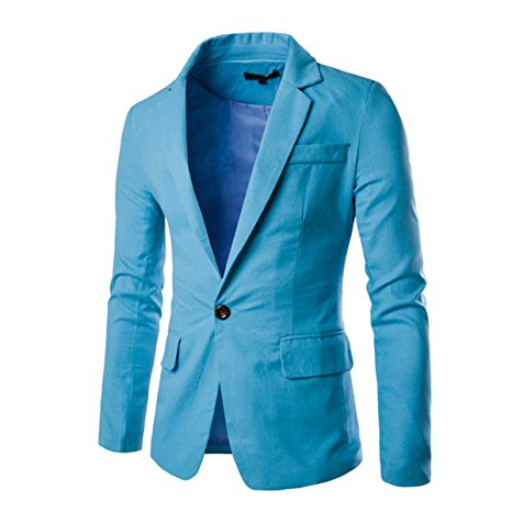 Pishon Men's Linen Blazer Lightweight Casual Solid One Button Slim Fit Sport Coat