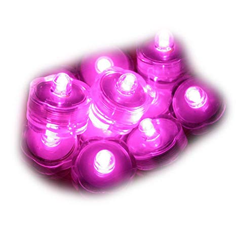 Sokaton Submersible Tea Light Battery Operated Waterproof LED Tealights Underwater Vase Light for Christmas Xmas Holloween Party Wedding Decoration - Pack of 12 - Pink