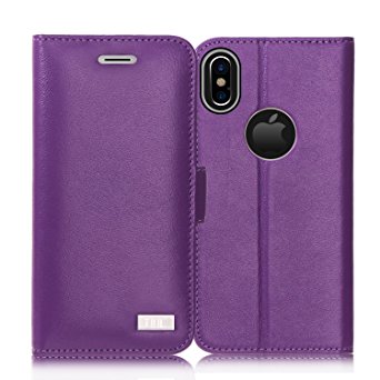 iPhone X Case, iPhone X Wallet Case, FYY [RFID Blocking wallet] Premium Genuine Leather 100% Handmade Wallet Case Credit Card Protector for iPhone X Edition (2017) Purple