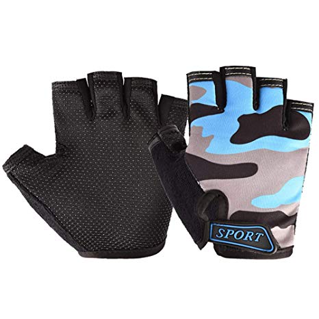 Freehawk Kids Cycling Gloves, Non-Slip Ultrathin Children Half Finger Bicycle Cycling Breathable Gloves Roller-Skating Gloves for Fishing, Cycling, Roller Skating and Climbing in Summer