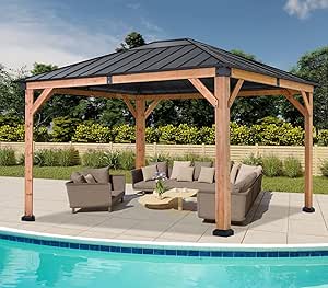 ABCCANOPY Wood Gazebo 11x13 - Outdoor Patio Wooden Gazebo with Hardtop Metal Roof for Garden, Backyard and Deck