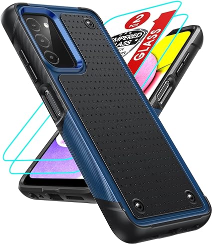 LeYi for Samsung Ao3s Phone Case: Galaxy A03s Phone Case with [2 Pack] Tempered Glass Screen Protectors, Dual Layer Protective Hard PC Textured Back & Soft Bumper Samsung A03s Phone Case, Blue