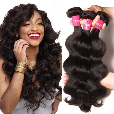 Longqi Beauty Brazilian Virgin Body Wave Weft 3 Bundles 100% Unprocessed Human Hair Weave Remy Wavy Wholesale Hair Products (16 18 20inch, Natural Color)