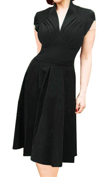 ACEVOG Women's Elegant Deep-V Neck Cap Sleeve Vintage Bridesmaid Dress