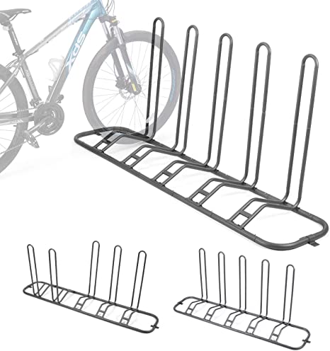 Bike Parking Stand, Bike Rack Bicycle Floor Parking Stand for 5 Bikes, Adjustable Dual Purposes Bike Storage Holder for Garage, 2 Extra Floor Anchor Brackets Available, Indoor and Outdoor Use