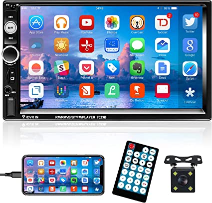 Hikity Double Din Car Stereo, Car Radio Bluetooth with Rear View Camera 7 Inch Touch Screen FM Radio with USB TF AUX, Mirror Link for Android/IOS Smartphone   Remote Control   Frame