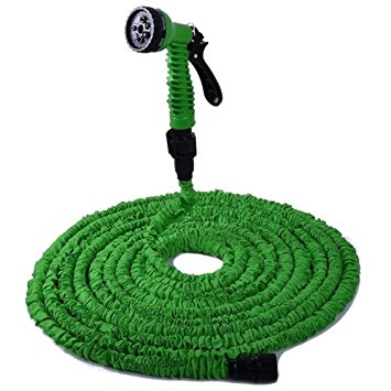 Flexible Expandable Garden Hose,25FT Garden Hose, Yummy Sam Double Layer Latex Retractable Collapsible Garden Water Hose with 7 Functions Spray Nozzle,Expands to 3 Times Length (25Ft, Green)