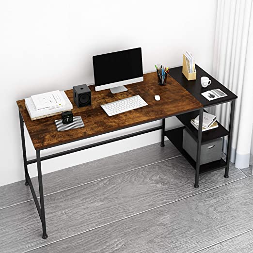 JOISCOPE Computer Desk,Laptop Table,Study Table with Wooden Shelves,Industrial Table Made of Wood and Metal.60 inches (Vintage Oak Finish)