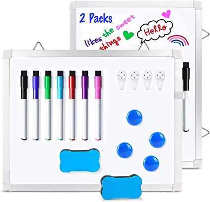 11" x 14" Small White Boards, Ohuhu 2 Packs Double Side Magnetic Hanging Whiteboards Dry Erase Board with 8 Whiteboard Markers, Dry Erase White Board for Fridge, Wall, Glasses, Home, School, Office, Aluminum Frame, Back to School Gift Present for Kids Students