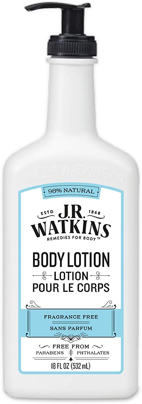 J.R. Watkins Fragrance Free Daily Moisturizing Lotion, Body Cream in Pump Dispenser, Hydrating Skin Cream Made with Shea Butter, Cocoa Butter, Coconut Oil & Vitamin E, 532 Milliliters