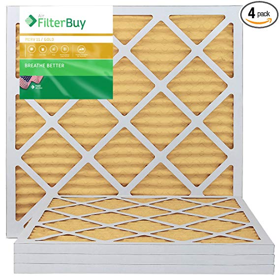 FilterBuy 22x22x1 MERV 11 Pleated AC Furnace Air Filter, (Pack of 4 Filters), 22x22x1 – Gold