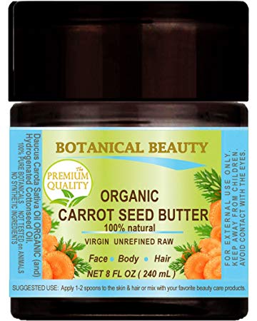 Botanical Beauty ORGANIC CARROT SEED OIL BUTTER RAW. 100% Natural/VIRGIN/UNREFINED. 8 Fl oz - 240 ml. For Skin, Hair, Lip and Nail Care.