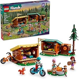 LEGO Friends Adventure Camp Cozy Cabins Camping Toy, Kids’ Nature Playset, Pretend Play Toy with 3 Mini Doll Characters and a Fox Toy Figure, Birthday Gift Idea for 7 Year Olds and Up, 42624